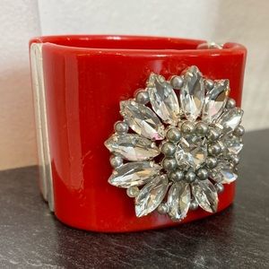 Red Lucite Bejeweled Hinge Bracelet